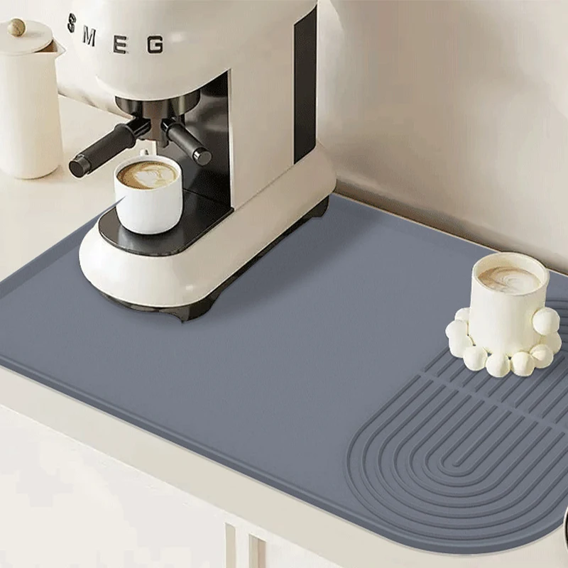 Estera de silicona para máquina de café, mostrador de Bar, mesa de comedor, bandeja de drenaje grande antideslizante y aislante térmico, estera de secado para tazas de café