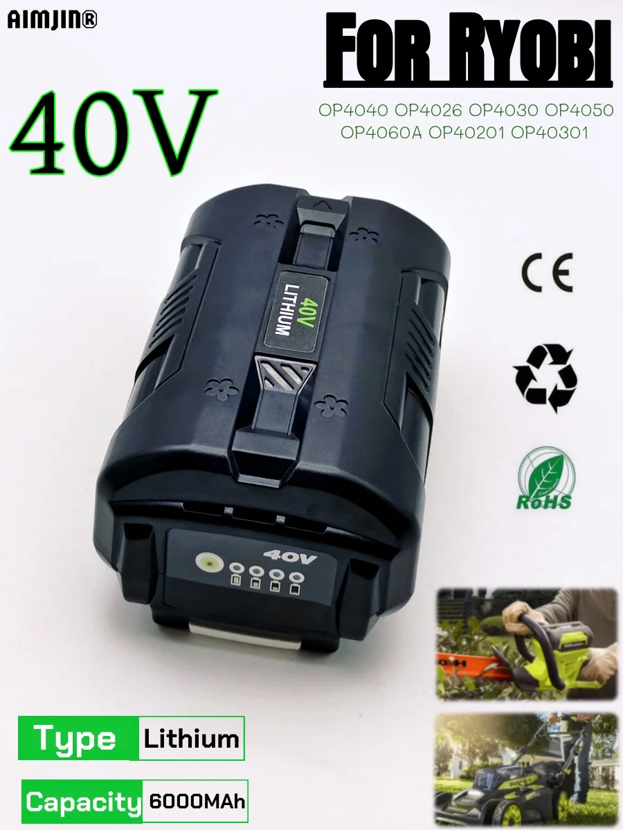 

40V 6.0Ah Lithium Ion Power Tool Battery for Ryobi Op40501 Op40261 Ry40601A Op40401