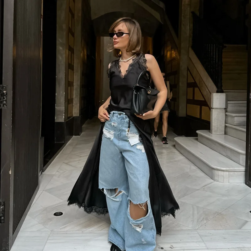 

Summer Sexy Design LaceVBlack Mysterious Dress with Collar and Straps, Versatile Russian Slit Dress for Women