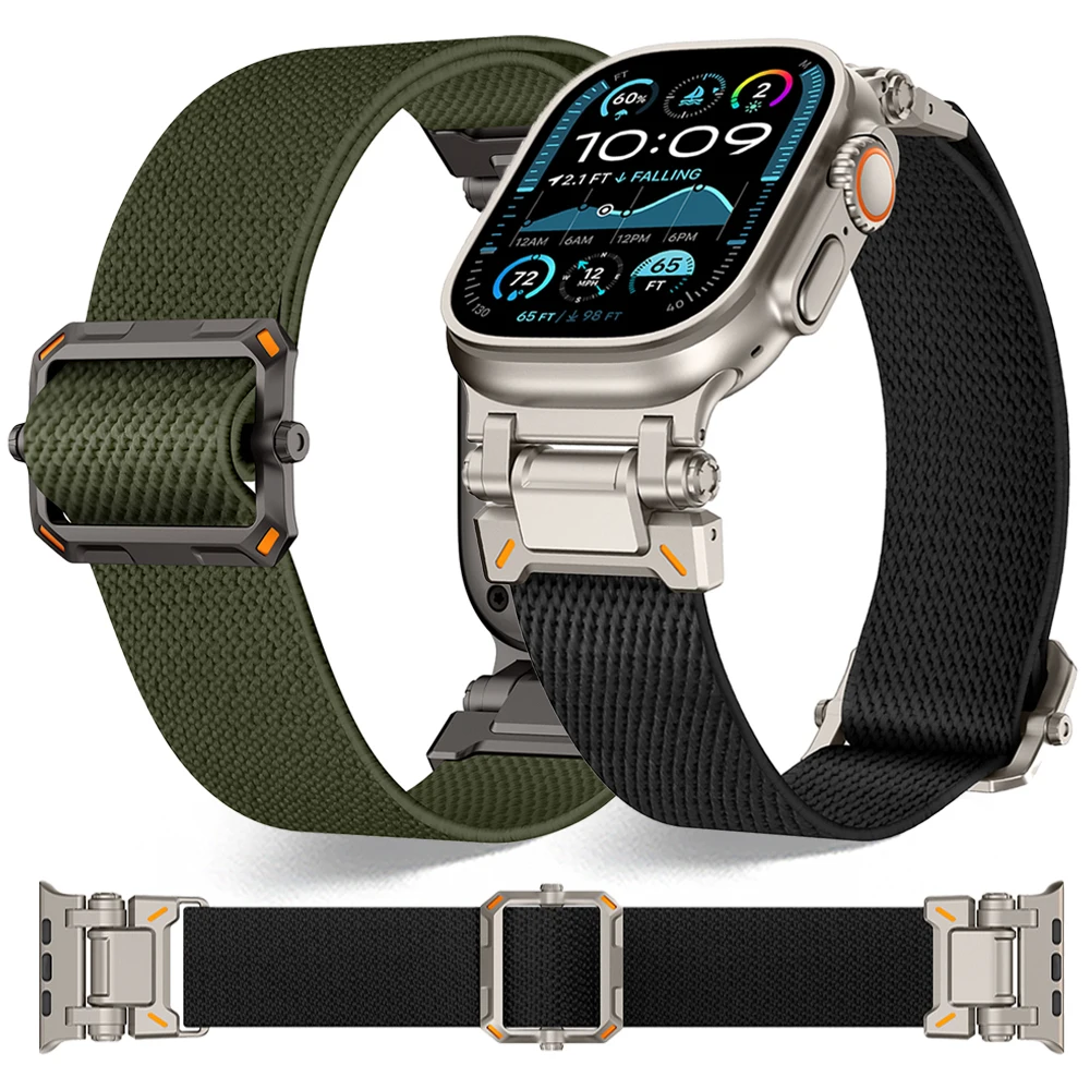 

Men Nylon Strap for Apple Watch Ultra 2 49mm 10 46mm 9 8 7 45mm Sports Band for iWatch Series 6 5 se 44 Metal Connector Bracelet