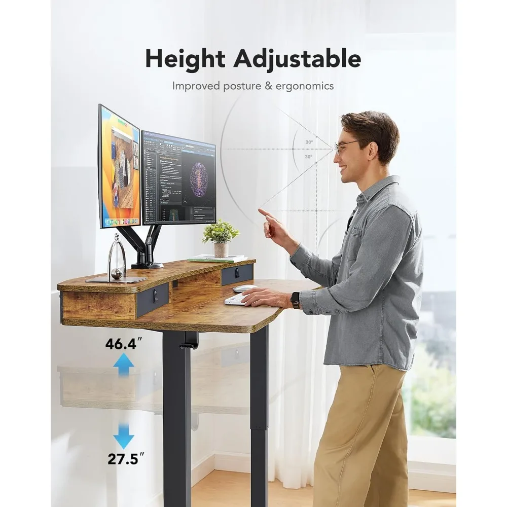 55″ x 26″ Electric Standing Desk with 2 Drawers, C-Clamp Mount Compatible, Height Adjustable Computer Desk