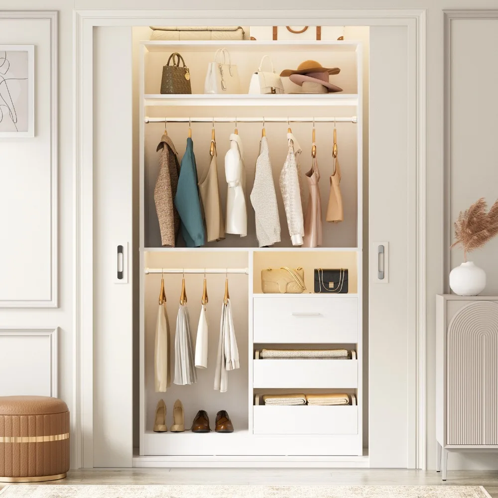 

36 Freestanding Closet System With 2 Hanging Rods ＆ 3 Open Drawers ＆ 3 Shelves