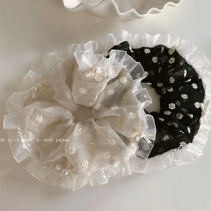 Light Yarn Embroidery Small Flower Head Band  Lace Large Intestine Hair Rope Gentle Tie Ponytail Hair String Hair Accessories