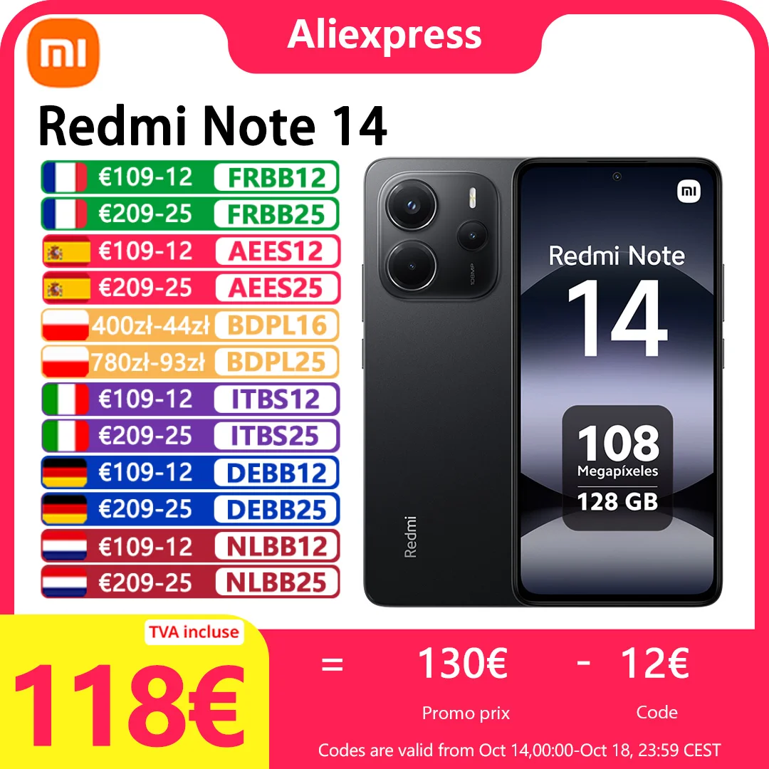 Version mondiale Redmi Note 14 4G MediaTek Helio G99-Ultra NFC 108MP camra 6.67 ''cran AMOLED 5500mAh batterie