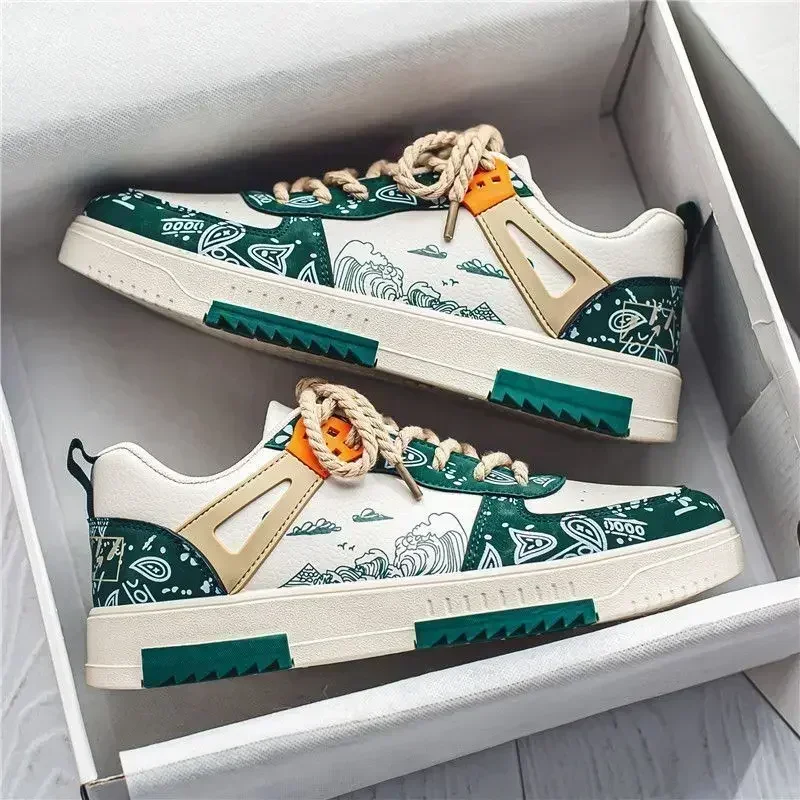 2025 New Men's Shoes Spring/Summer Wave Flower Shoes Men's Trendy Shoes Men's Shoes Leather Sports and Leisure Board Shoes