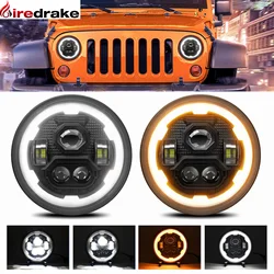 Firedrake R1 7 Inch LED Round Headlight Gear Angel Eye Wrangler Jeep Off-road Headlight H4 200W 6000K/3500K 30000LM 24V Headlamp