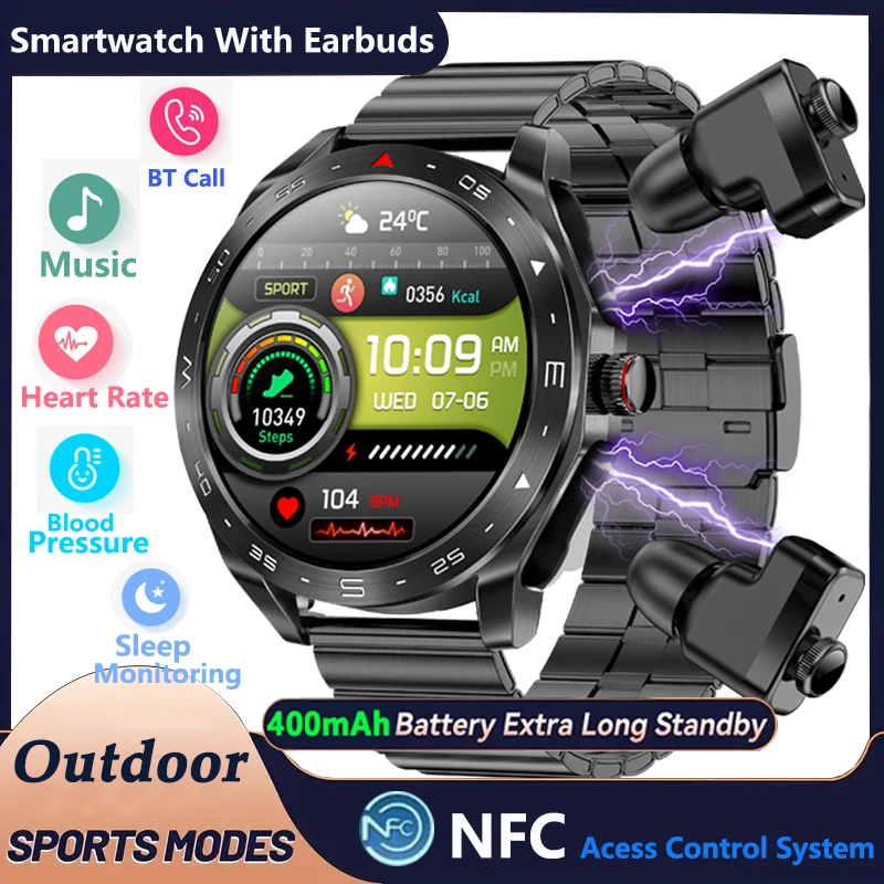 

New Upgraded 2-in-1 Earphone Smart Watch Men Women NFC Bluetooth Call Health Monitoring For Huawei Xiaomi Android IOS Apple 2024