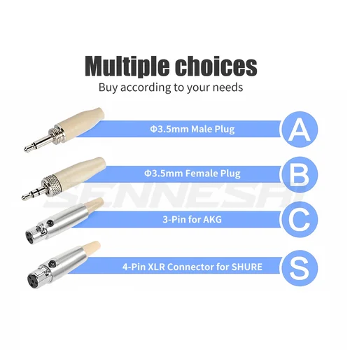 Imagen 2 del producto Diadema plegable con micrófono condensador unidireccional para Shure Sennheiser AKG, Bodypack inalámbrico, 4 pines, 3 pines, TA4F 3,5