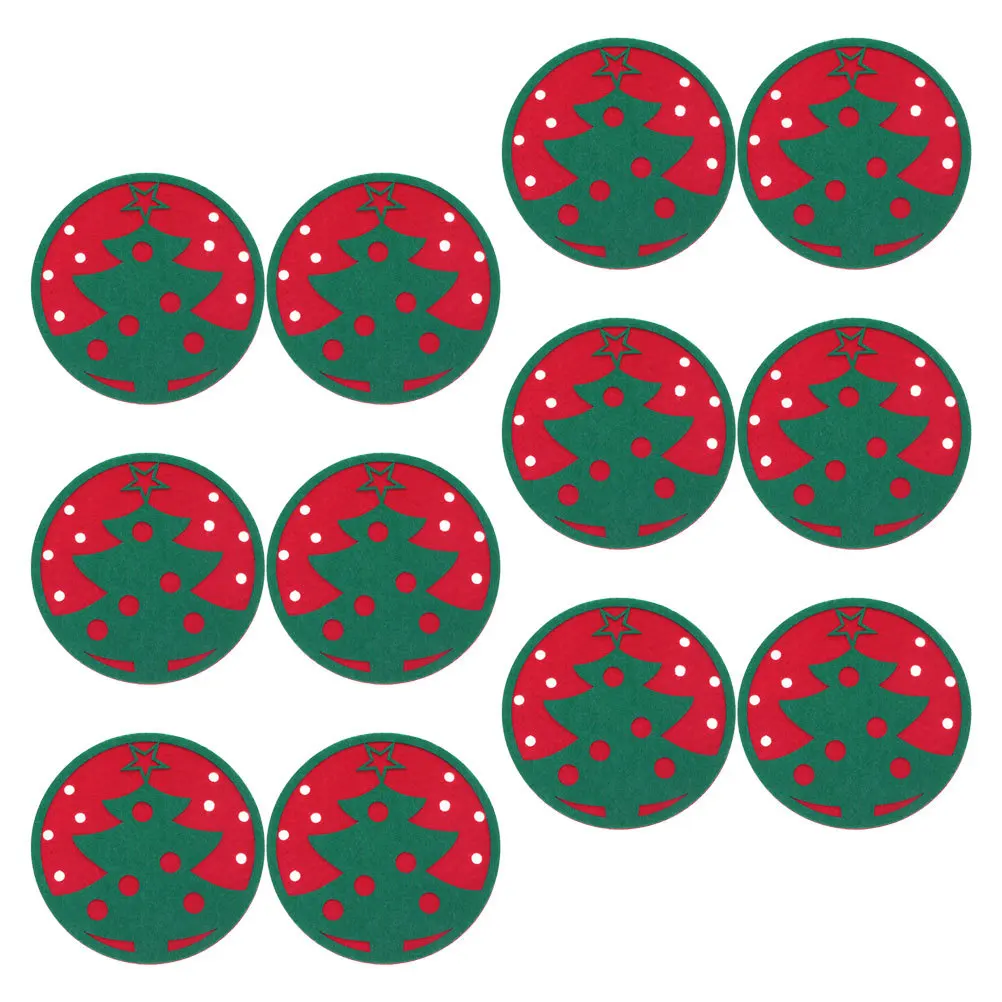 

12Pcs Felt Xmas Tree Coasters Heat Insulated Table Mats Winter Holiday Dinner Party Protectors Felt Coasters Xmas Tree Placemats