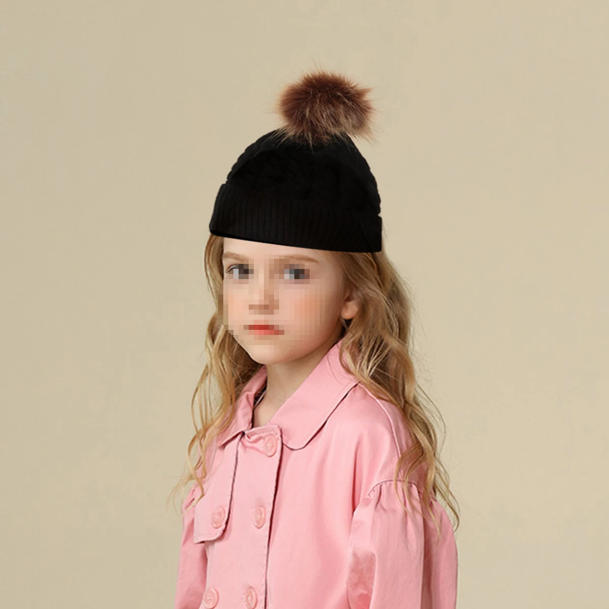 

Warm Wool Hat Knit Cap Beanie Hats European and American Hairball Black for Kids Baby