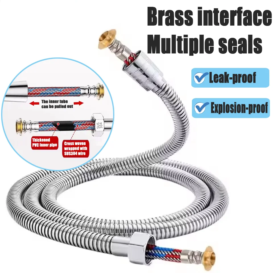 

Новый взрывозащищенный душевой шланг высокого давления 1,5/2/3 м для ванной комнаты G1/2, универсальная плетеная внутренняя трубка из нержавеющей стали с большим расходом
