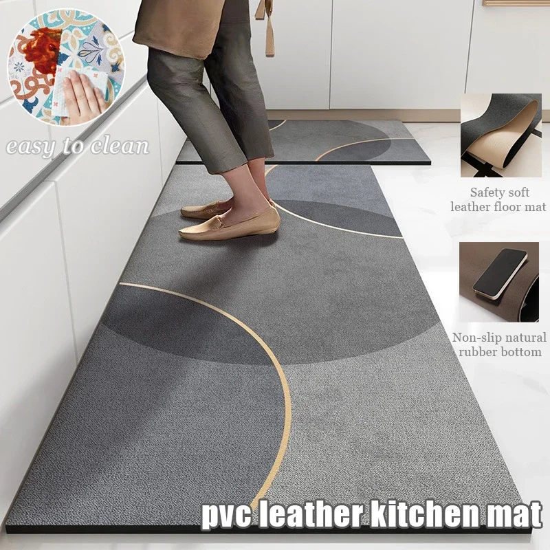 Kitchen Floor Mat Anti-slip Oil-proof Wipeable Washable PVC Leather Strips Living Room Anti-dirty Carpet Balcony Rugs Alfombra