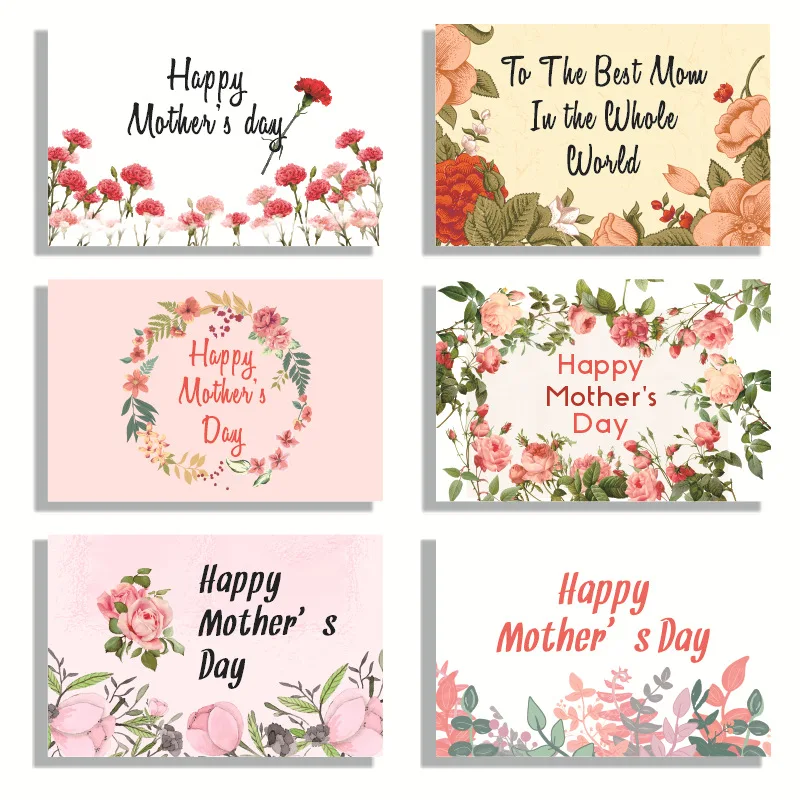 

2025 Mother's Day Flower Bouquet Creative Thank You Greeting Card Set of 6 with Envelopes Holiday Birthday Cards