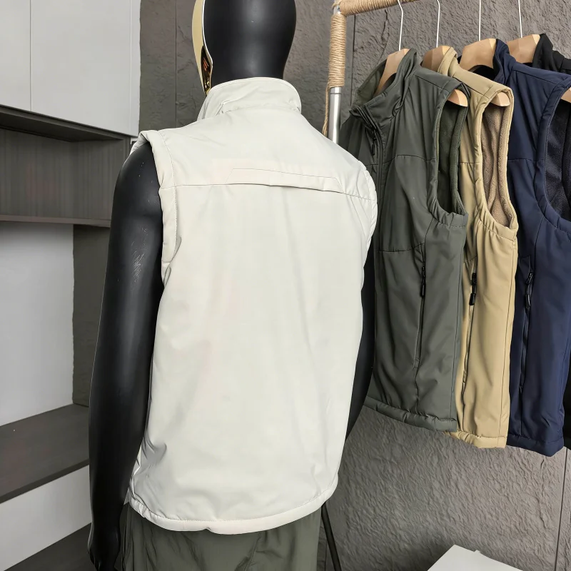 Reversible American Outdoor Casual Spring Autumn Men's Fleece Stand Collar Thickened Windproof Waterproof Warm Vest Jacket