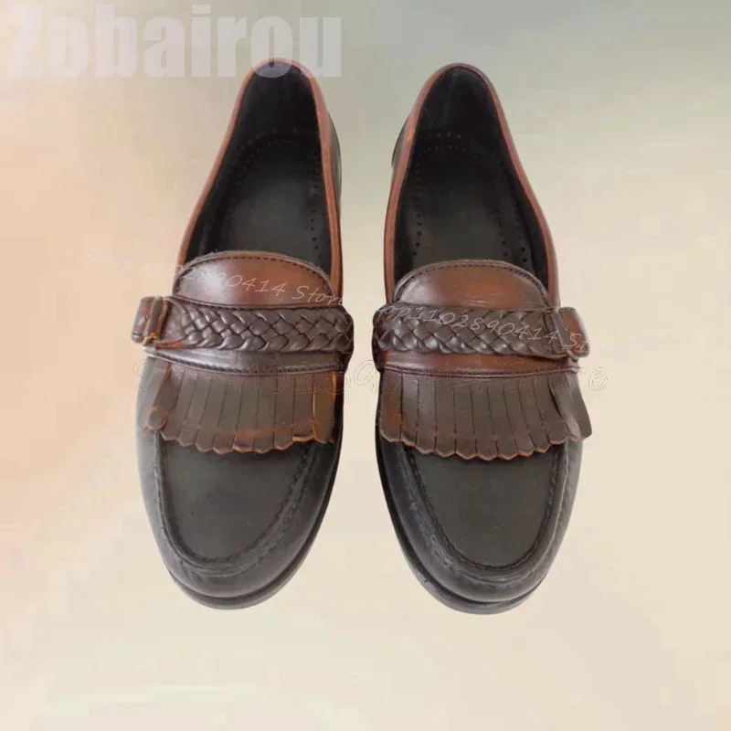 

Brown Knitted Design Tassels Decor Men Loafers Fashion Slip On Men Shoes Luxury Handmade Party Banquet Office Men Casual Shoes