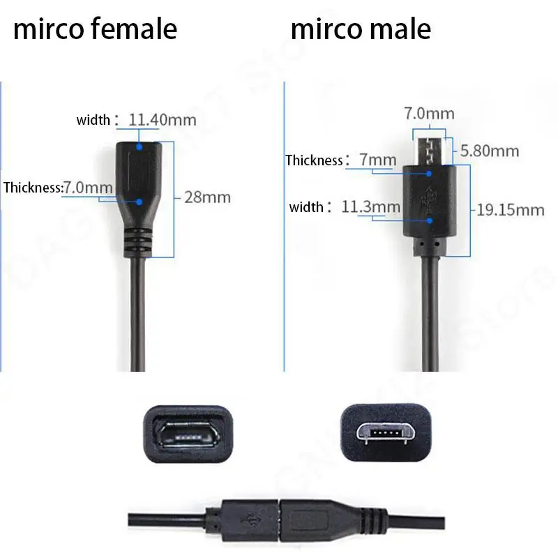 마이크로 USB 2.0 A 암 잭, 안드로이드 인터페이스, 4 핀, 2 핀, 수 암 전원 데이터 충전 케이블 코드 커넥터, 30cm, 5 개