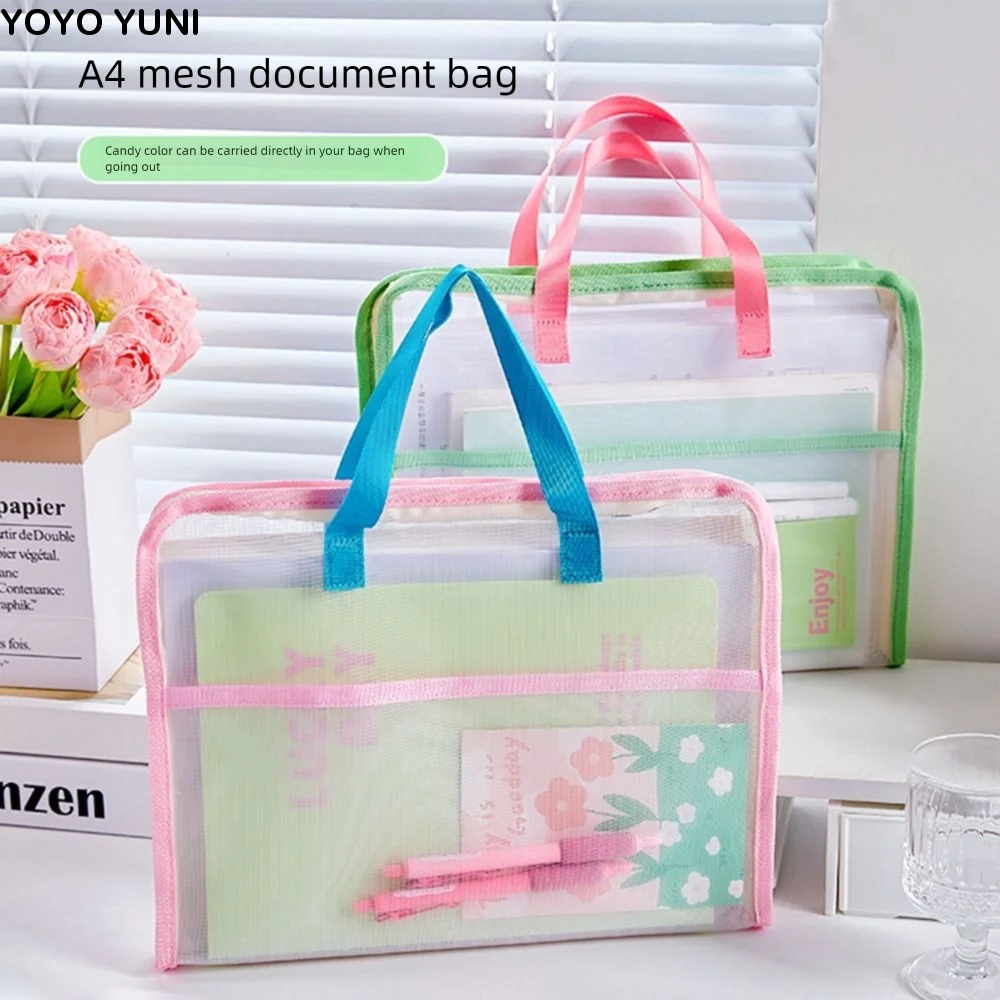 

Candy Color Test Paper Storage Bag Multifunctional Visible Zipper Mesh Bags Dustproof Waterproof Kids Document Bag
