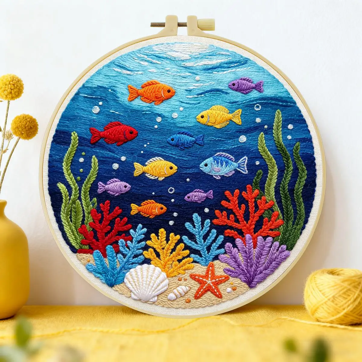 1pc 20X20CM/15X15CM 7.87/6.3inch Small Fish on the Seabed Embroidery Starter Kit DIY Kit DIY Embroidery Kit Manualidades