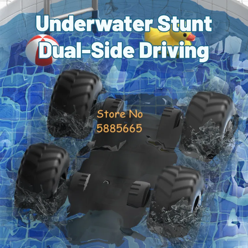 4WD Off Road Water Land Amphibious Stunt Remote Control Car 2.4G Big Wheel 360° Rotate Dual Side Driving RC Car Truck Kids Toy