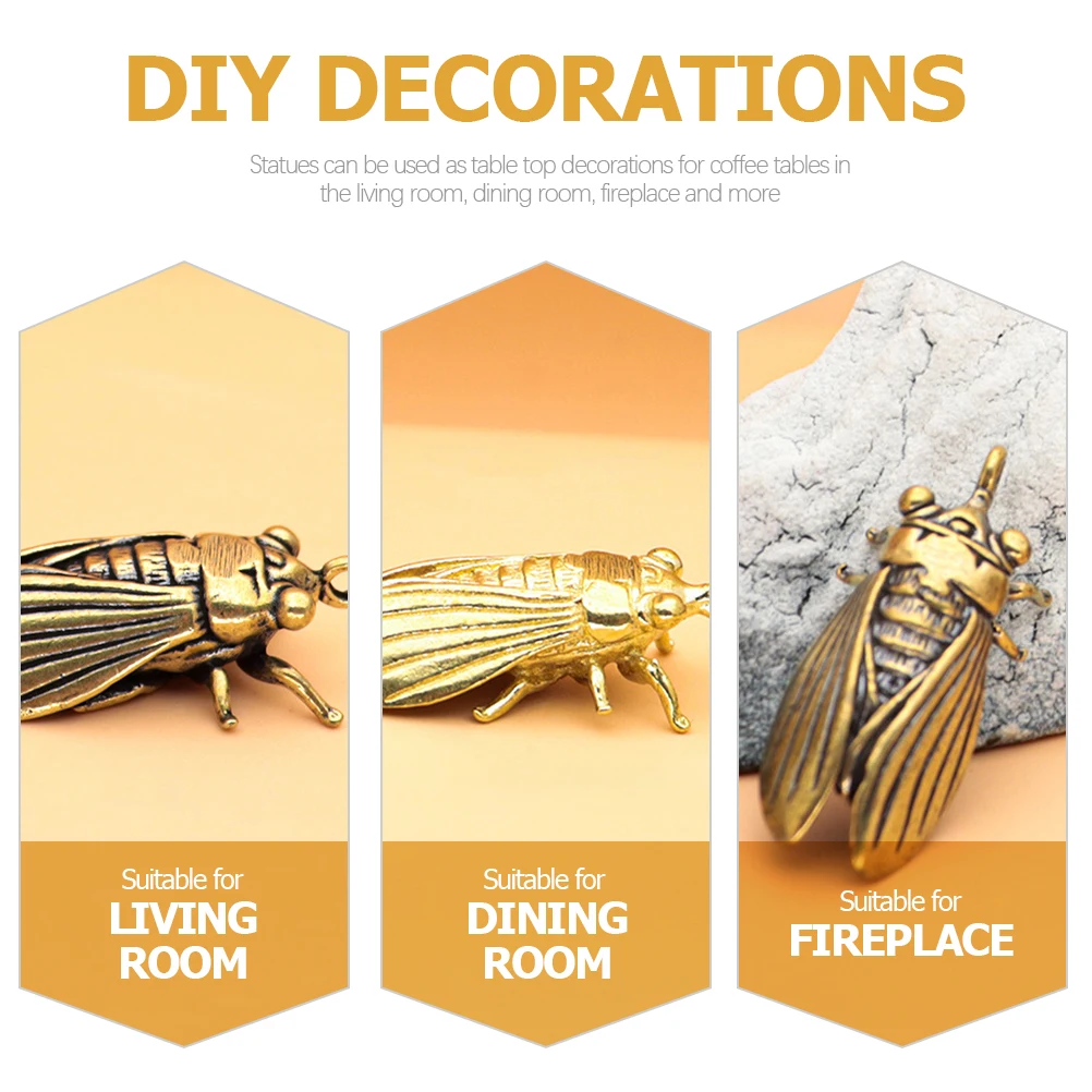 

6 Pcs Retro Brass Cicada Figurines Vintage Insect Decorations Office Statue Desktop Adornment Small Size Smooth Surface