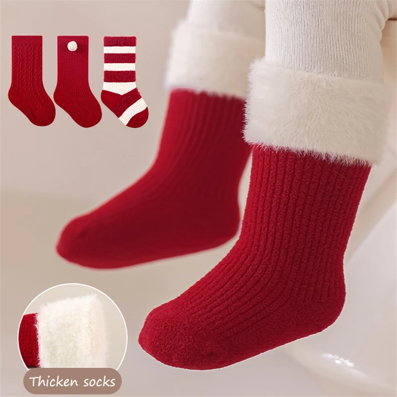 

Baby Boys Girls Christmas Red Socks Winter Plush Thick Baby Socks Cotton Floor Sock for Kids‘ Birthday/Happy New Years/Festive
