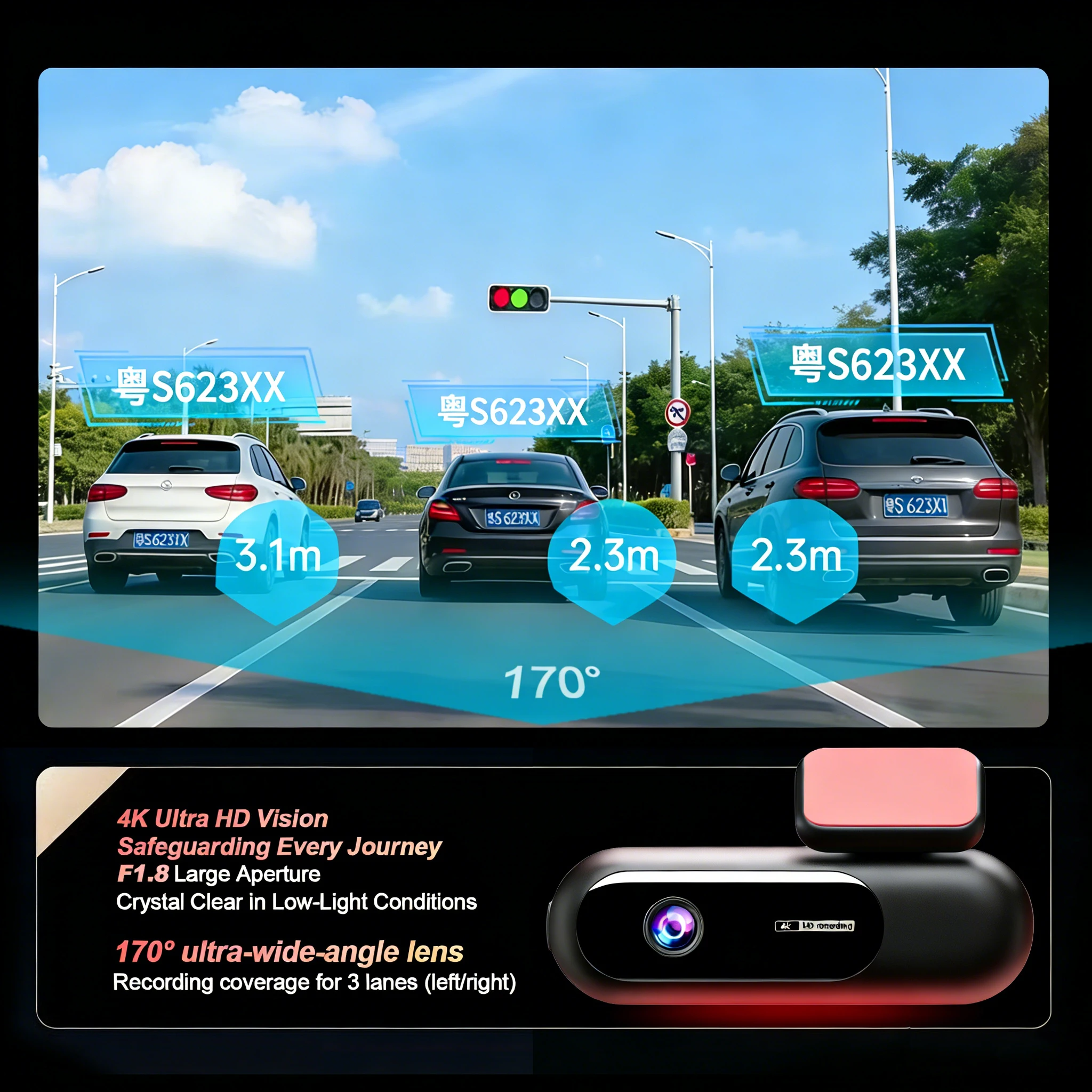 Dual Lens 4K WiFi Dash Cam Car DVR Front Rear Night Vision 24H Parking Mini Black Box Vehicle Camera Recorder