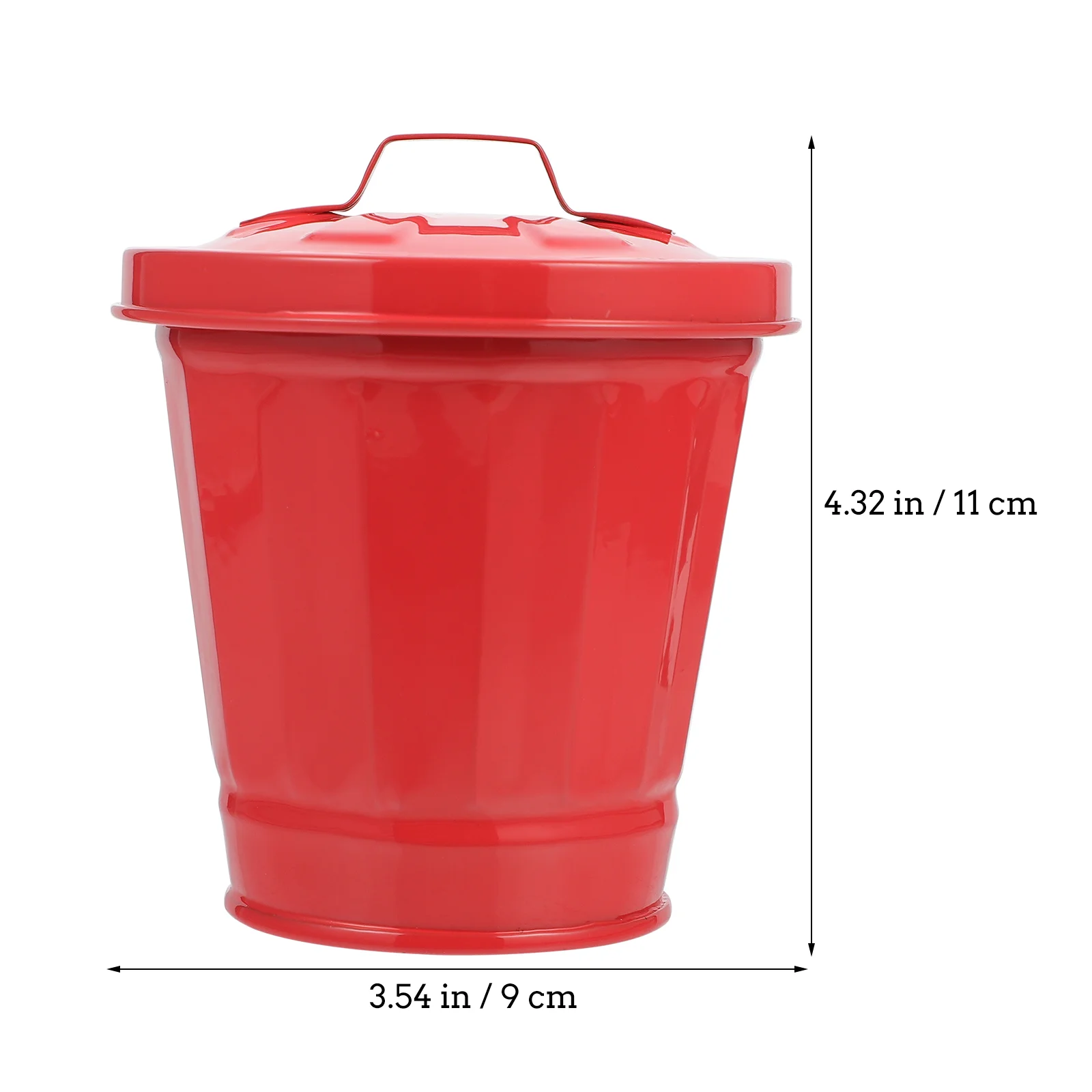 Office Trash Can Garbage Flowerpot with Lid Desktop Metal Box Mini Red Iron Waste Container Debris Storage Bin