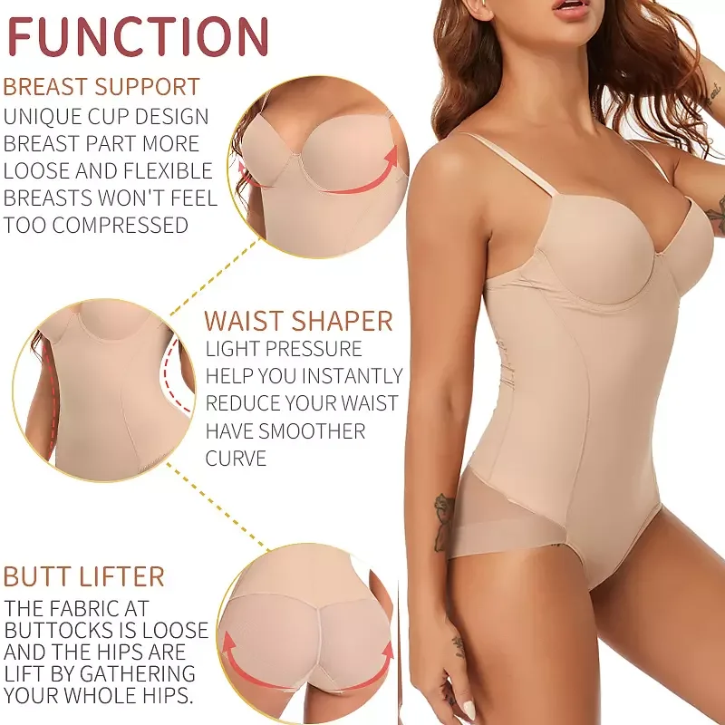 Body Shaper for Women Tummy Control Shapewear Bodysuit Waist Trainer Fajas One Piece Built-In Bra Jumpsuit Tops Slim Underwear