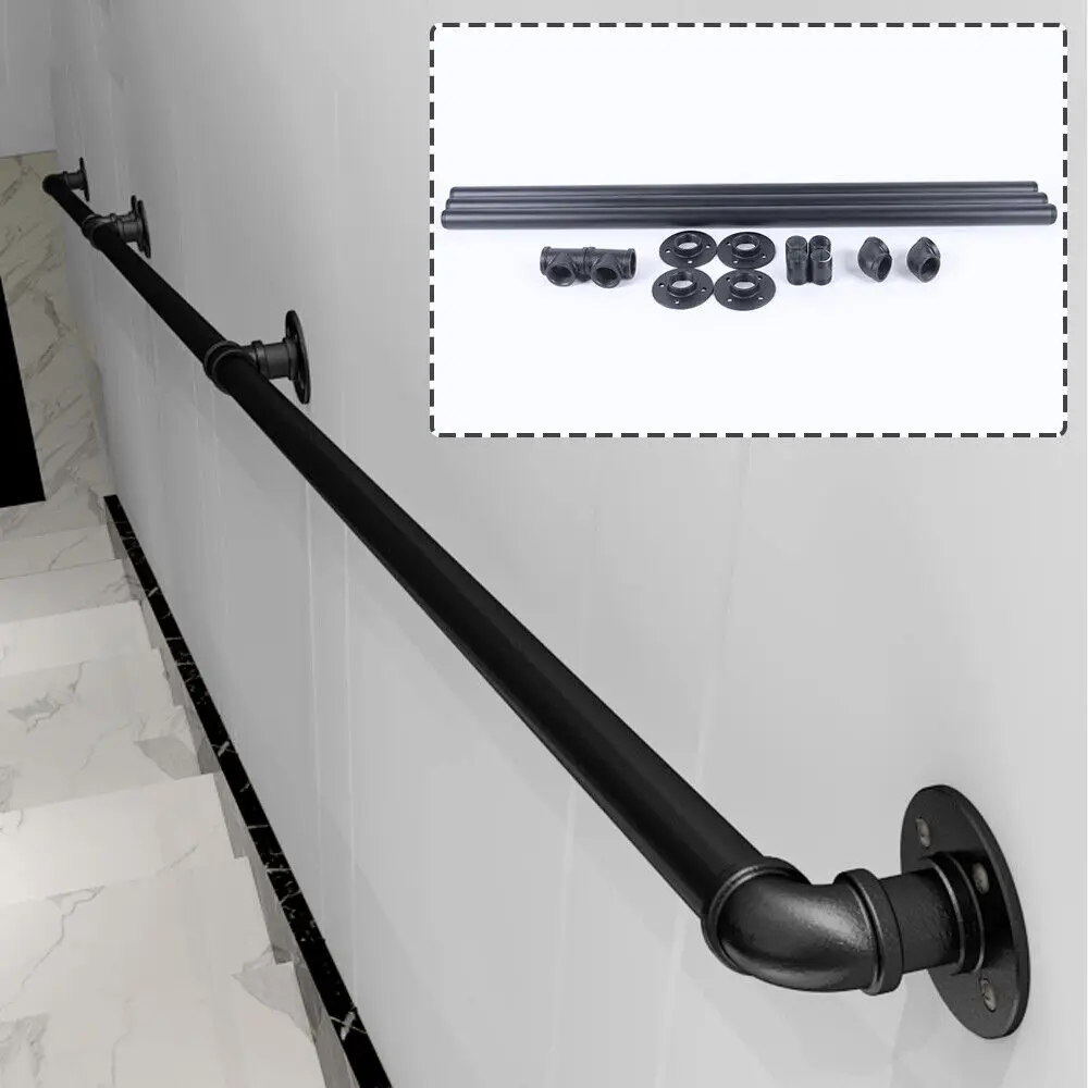 10FT Wall Handrail Black Iron Loft Pipe Handrail Industrial Pipe Stair Hand Rail