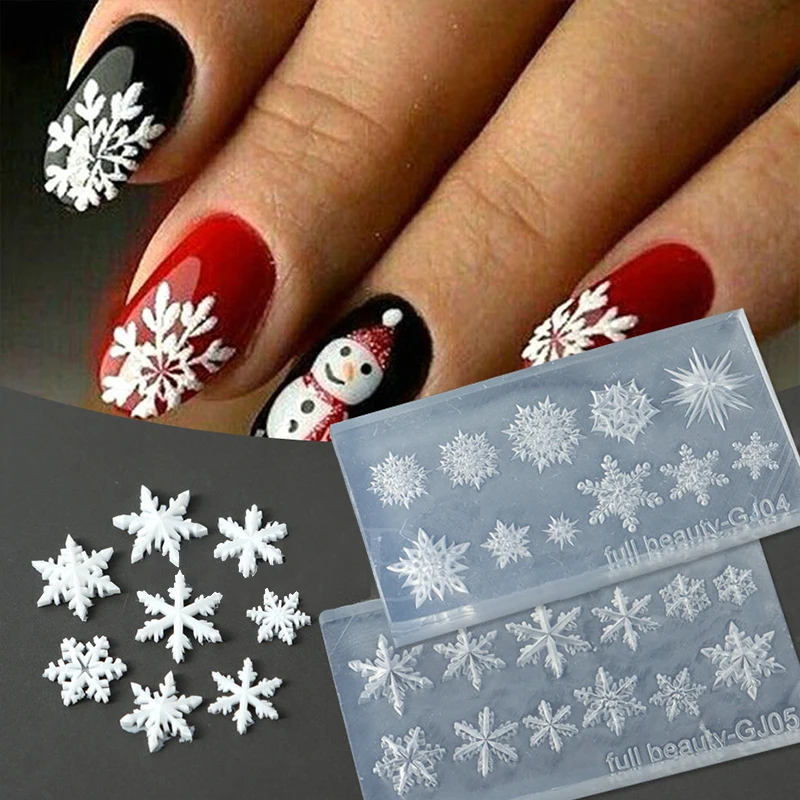 1 stücke Winter Schneeflocke Nail art Silikon Form 3D Geprägte Carving Weiche Stanzen Platte Weihnachten Wiederverwendbare DIY Gel Schablonen Werkzeug
