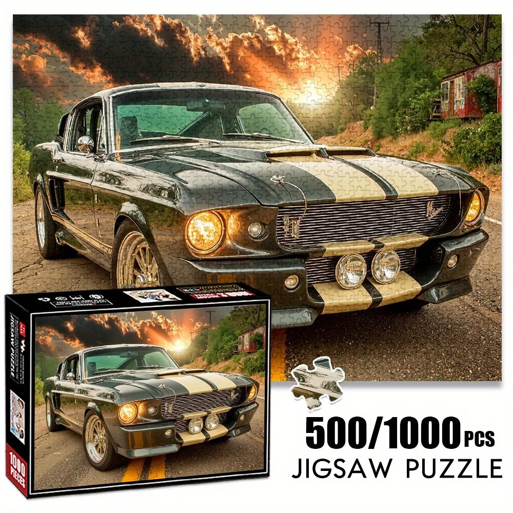1000pcs Adult Jigsaw Puzzle, 27.56x19.69inch Large Size, Vintage Style Street Muscle , 500pcs Paper Puzzle, DIY Creative Game