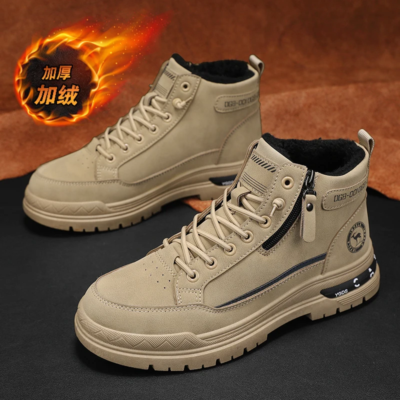 Fleece Insulated Retro Work Ankle Boots For Men Sturdy Stitched Upper Non Slip Sole Wind Resistant Casual Boots For Street Trend