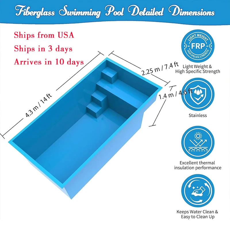 Wholesale Price Swimming Pool Swim Spa Plunge Pool Kids Inground House Prefabricated Fiberglass Swimming Pools Price for US