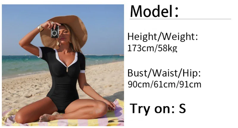 Damen Einteiliger Badeanzug Kurzarm V-Ausschnitt Geraffter Bauchkontroll-Badeanzug Strand Pool Erwachsenen-Schwimmanzug Schwimmbodysuit – Detail 2