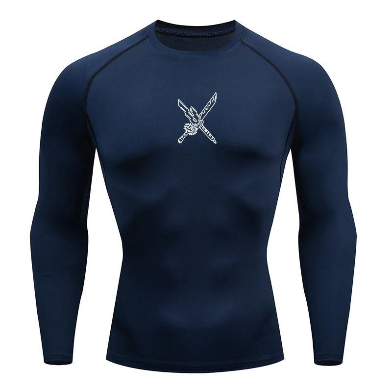 Graphic Long Sleeve Compression Shirts for Men Athletic Quick Dry Tops Gym Workout Running Undershirts Baselayers Rash Guard