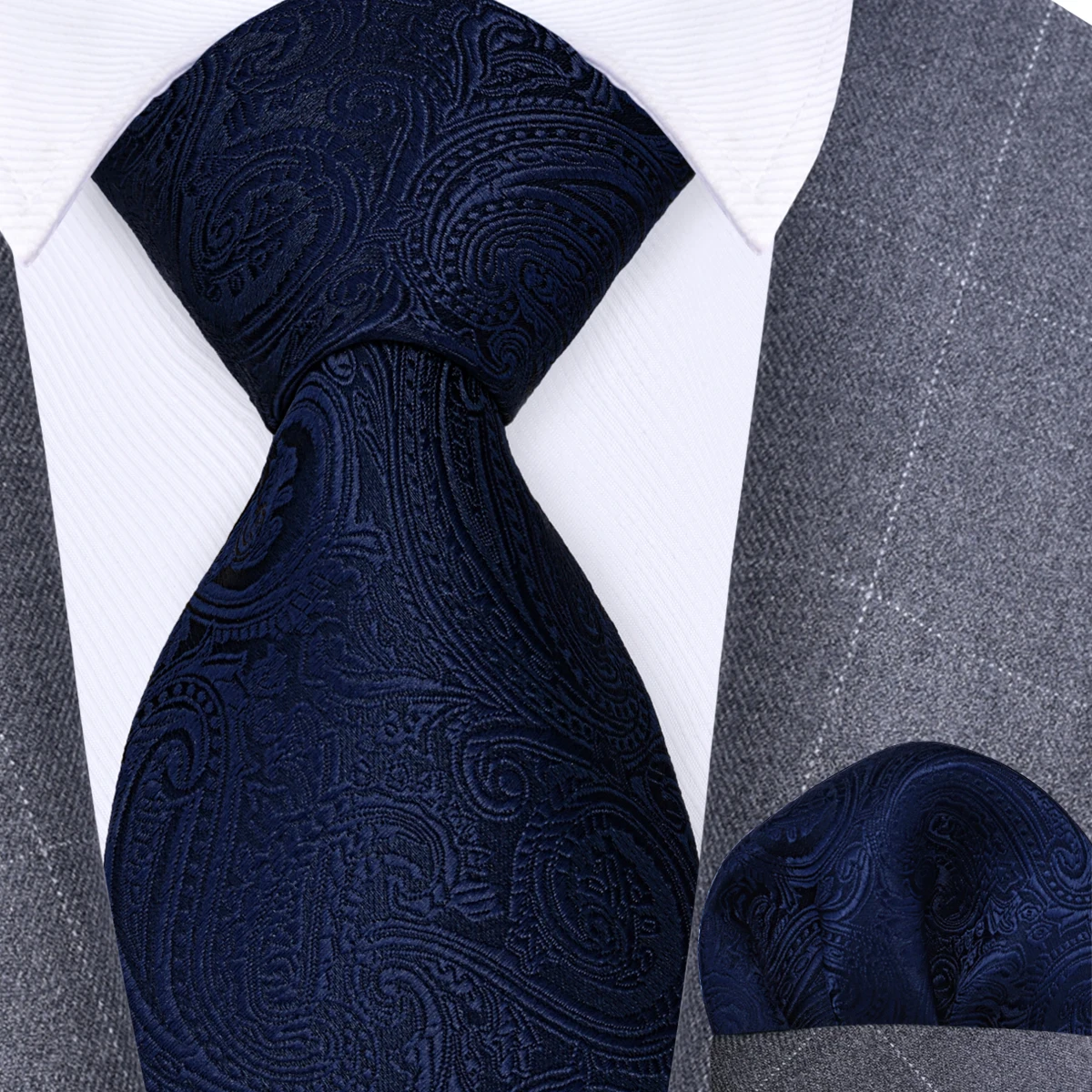 GUSLESON 8cm Men Ties Pocket Square Set Silk Cashew Pattern Necktie Handkerchief Superior Quality Suit Wedding Business Gift Tie