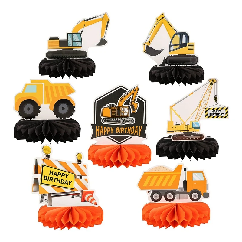 

7 PCS Truck Theme Party Decorations Construction Honeycomb Centerpieces Table Toppers For Kids Birthday Theme Party