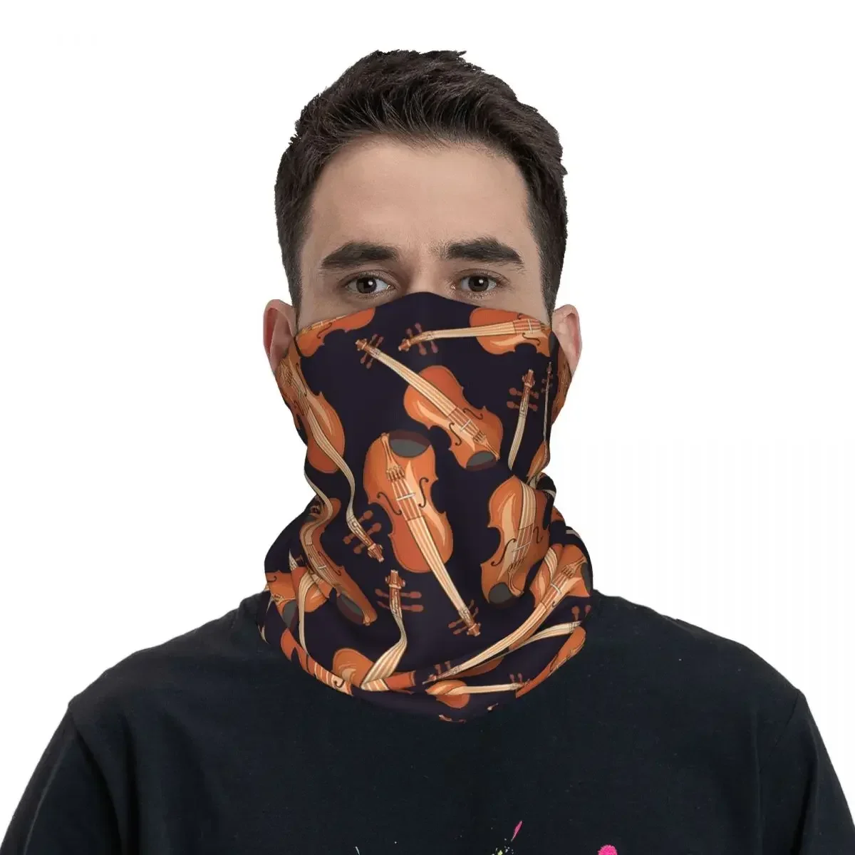 Violin Musical Instrument Pattern Purple Bandana Neck Gaiter Printed Mask Scarf FaceMask Hiking Fishing For Men Women Adult image 2