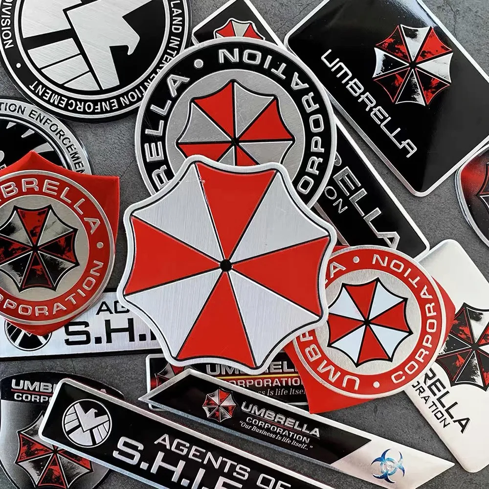 Car Styling 3D Metal Umbrella Corporation Logo Stickers Aluminum Alloy Badge Auto Motorcycle Trunk Fender Body Decor Accessories