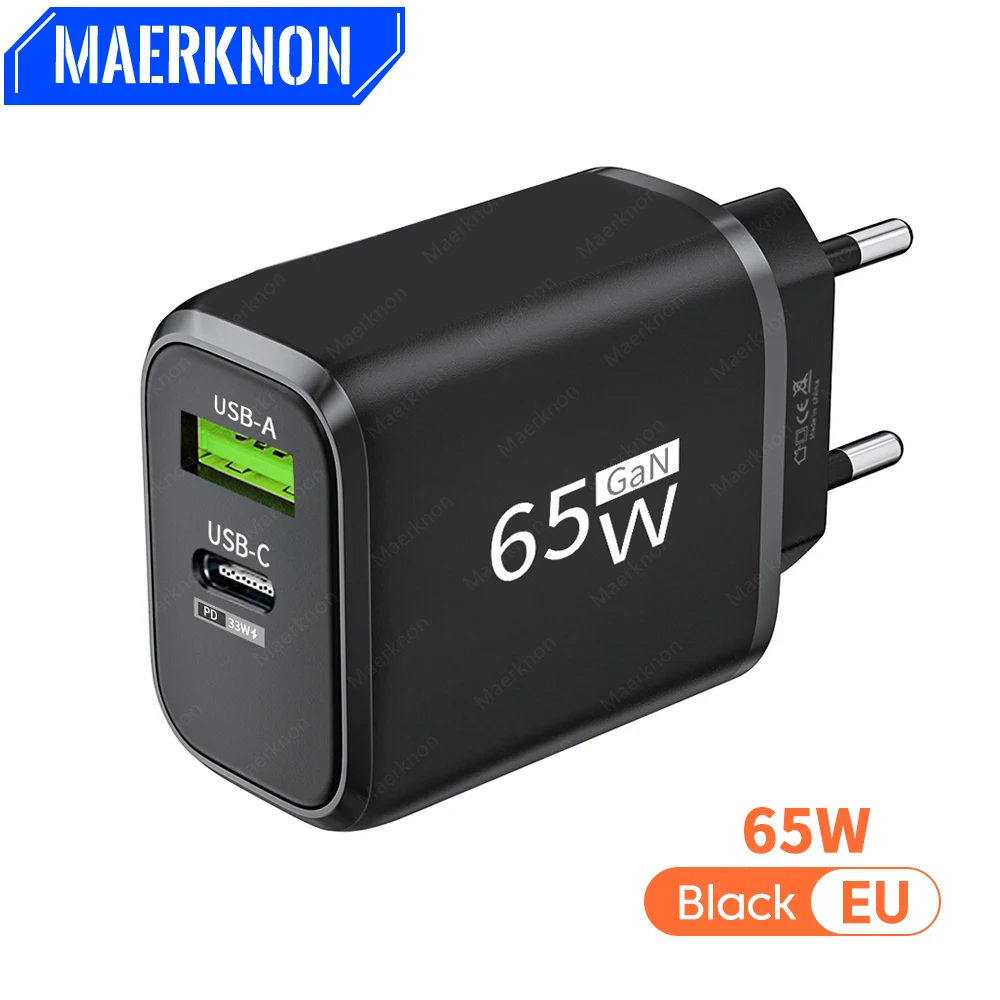 PD 65W GaN USB Charger Fast Charging EU/US Plug Wall Charger For iPhone Samsung Xiaomi Huawei Quick Charge Type C Phone Adapter