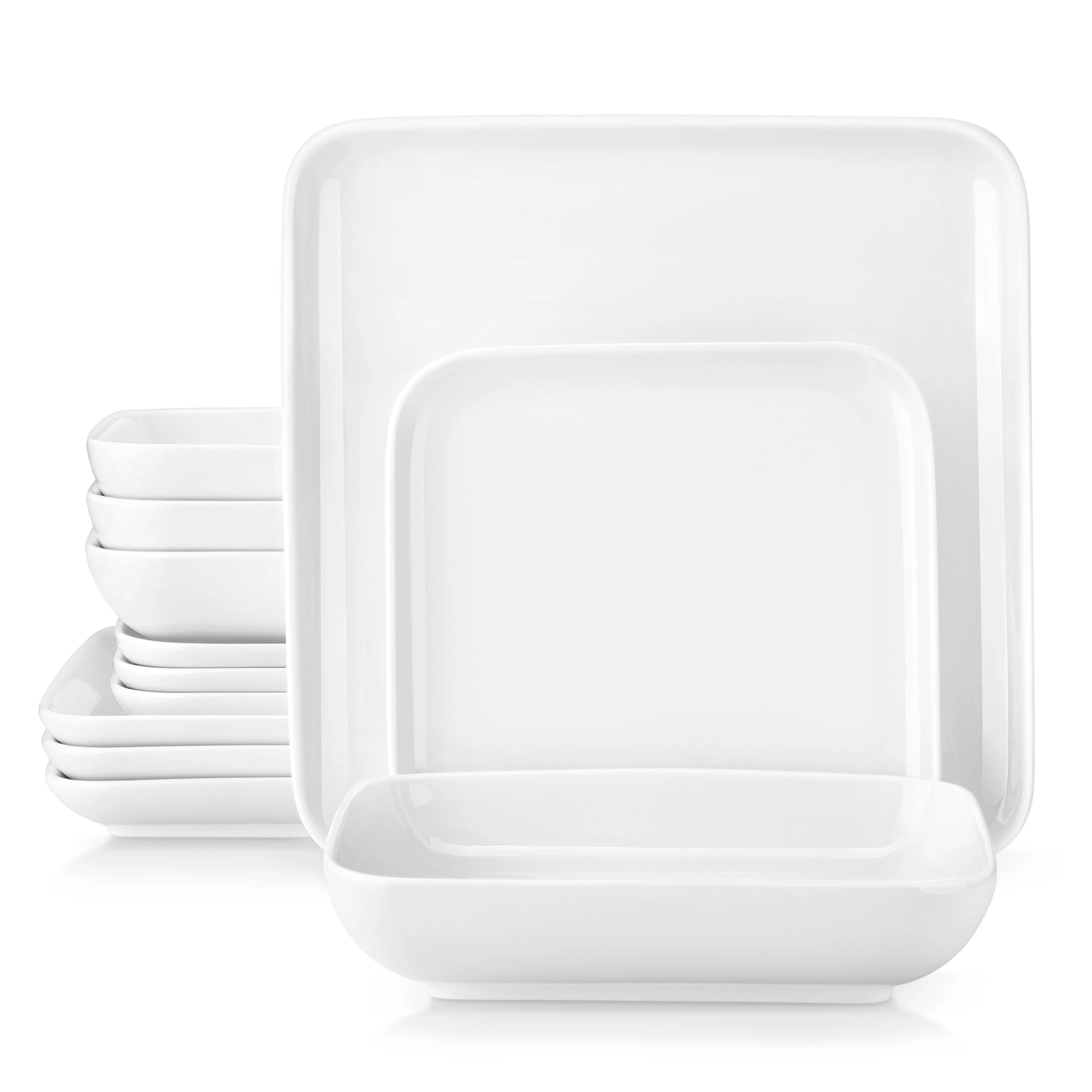 

12pcs, Porcelain Dinnerware, Square Ceramic Plates, Serving Dishes, Dinner Plates, Dessert Plates, Soup Dish, For Home Kitchen R