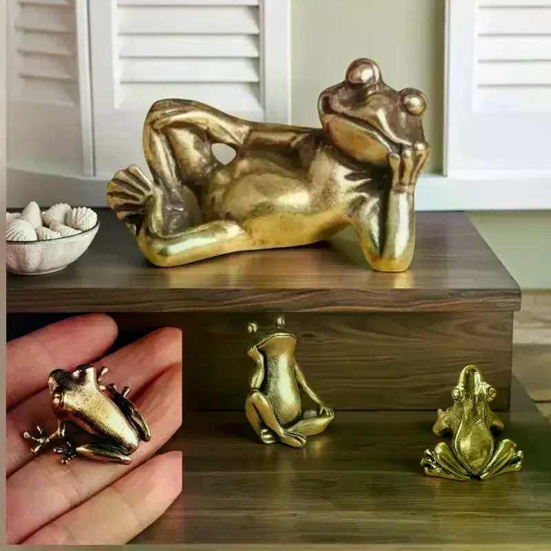 New Brass Mini Frog Miniatures Figurines Vintage Animal Figurine Toad Desktop Ornaments Home Decoration Crafts Tea Pet Decor