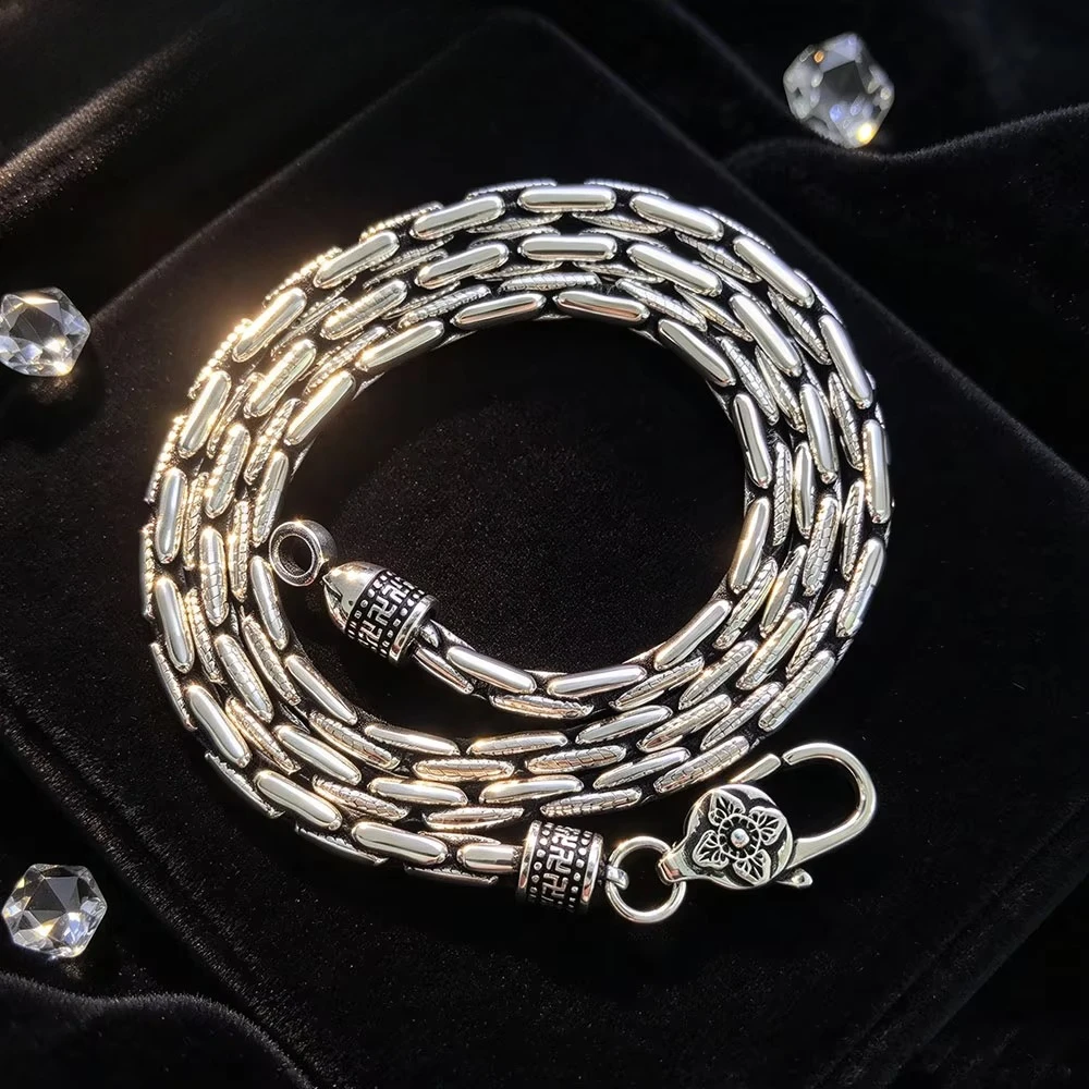 Stylish 925 Silver 4MM Snake Bone Bamboo Joint Bracelet, Unisex Couple Personalized Daily Wear Silver Jewelry