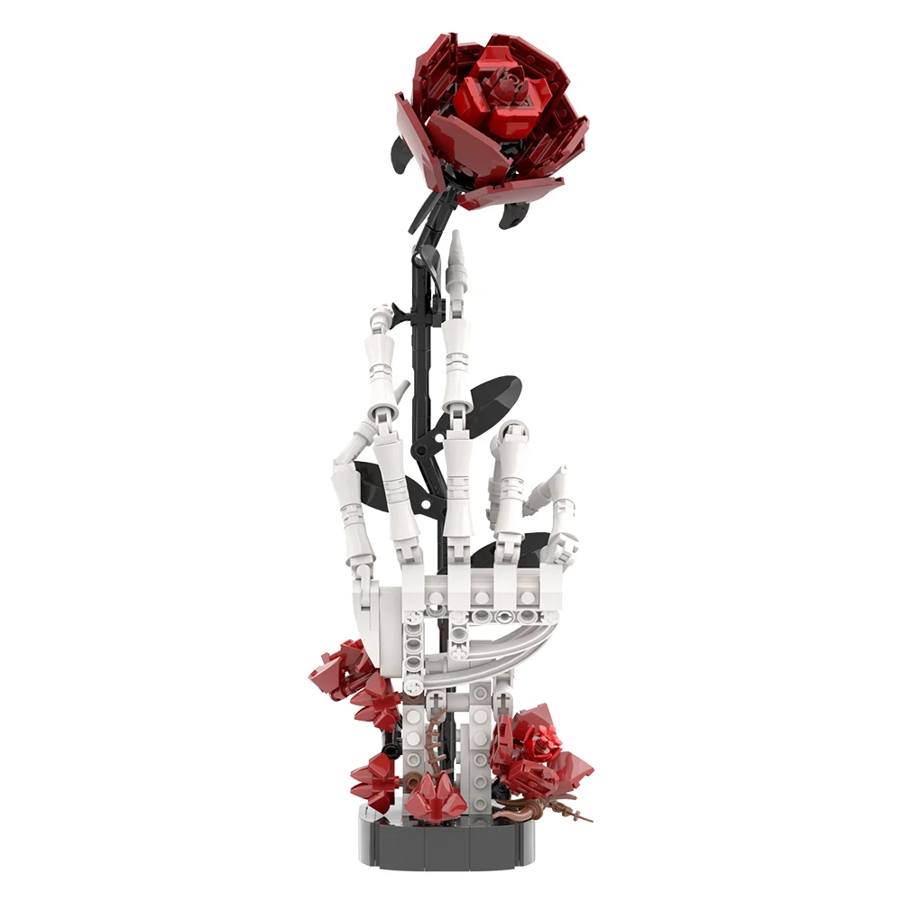 MOC Gothic Schedel Hand Rose Boeket Bouwstenen Model Donkere Stijl Gotische Schedel Bloemen Versieren Bakstenen Montage Speelgoed Kindercadeau