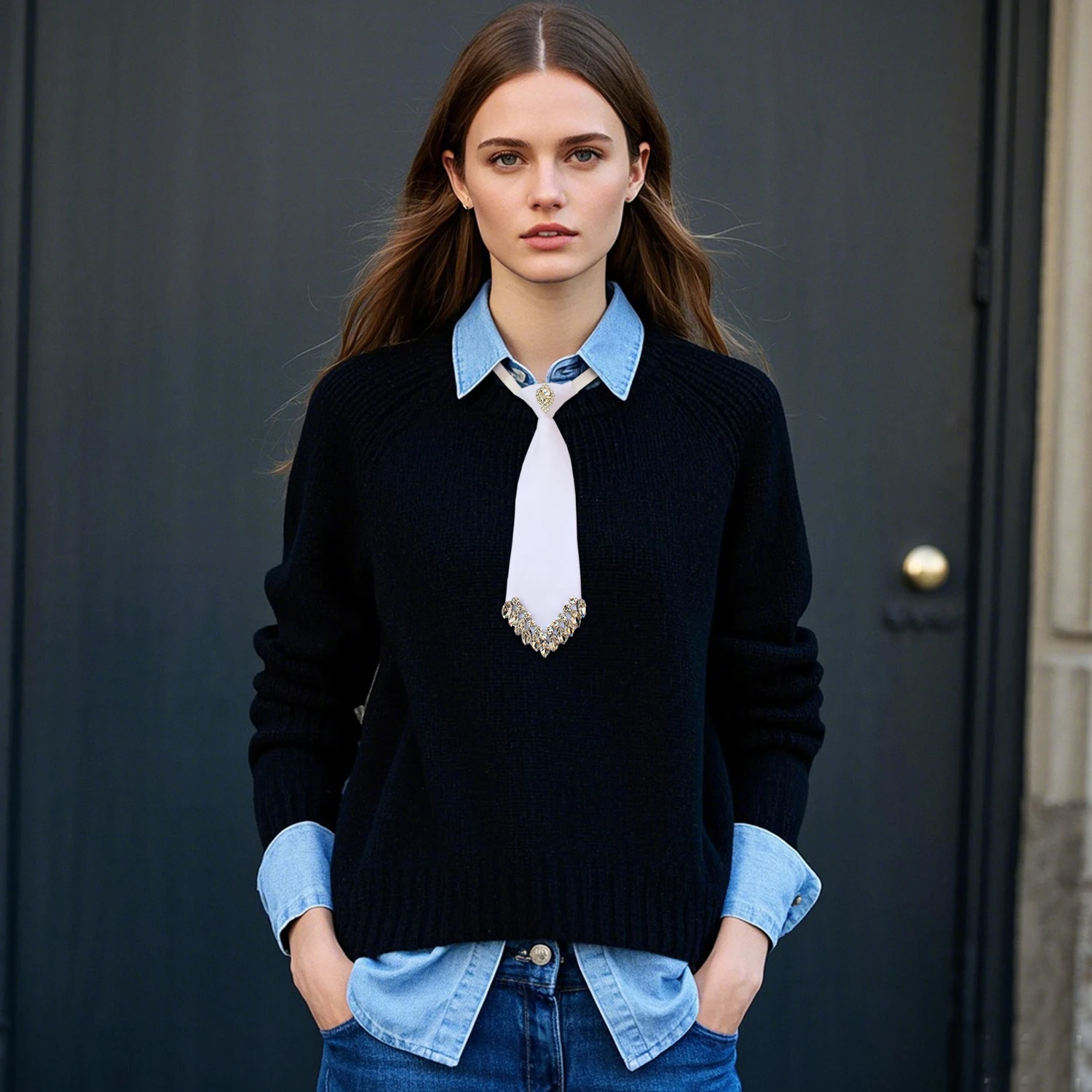 Cravatta da donna di lusso. Con un design originale, è delicato e creativo, altamente versatile, elegante e casual, che presenta un