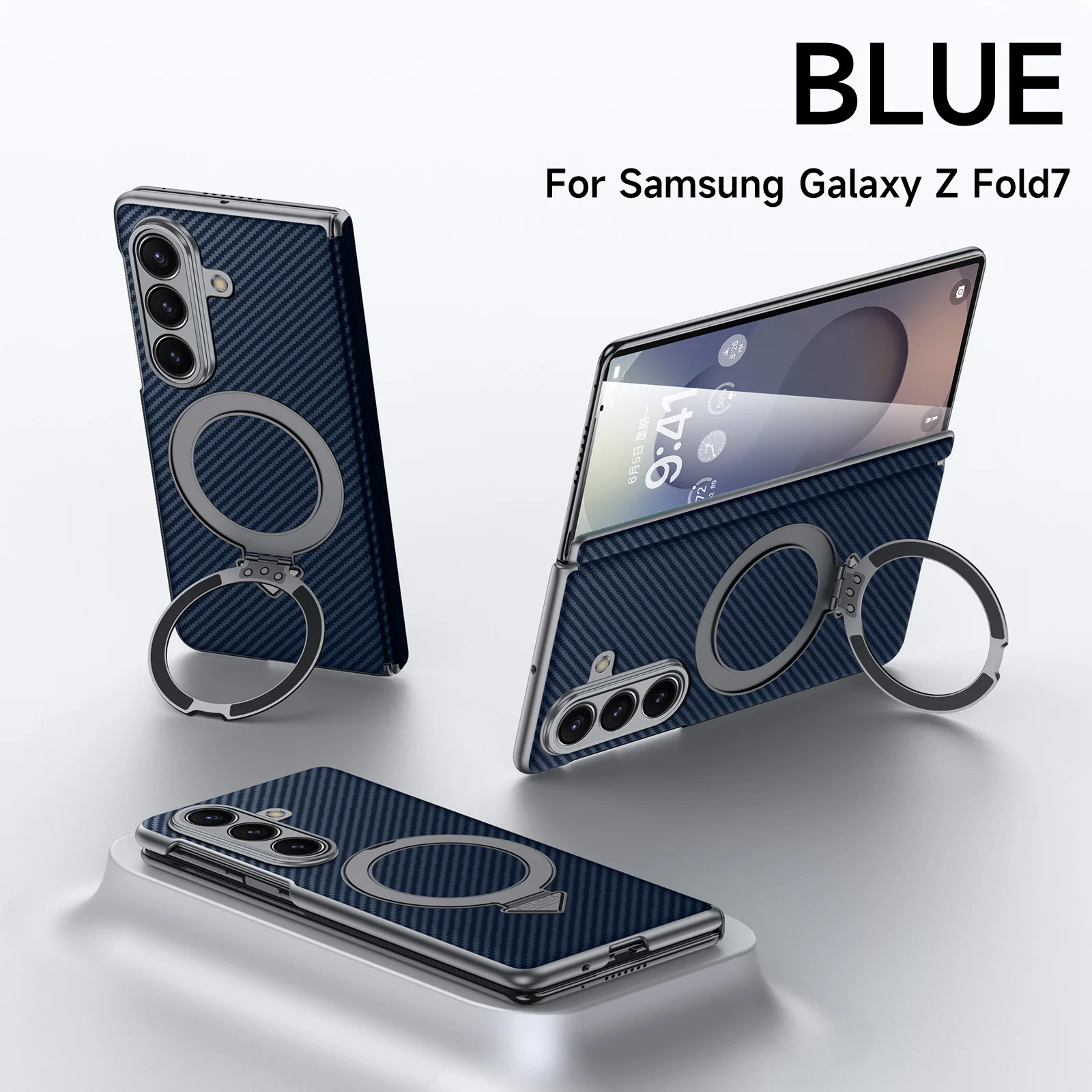 

Fashion Carbon Fiber Pattern Hinge Phone Case For Samsung Galaxy Z Fold 7 Magnetic Ring buckle Bracket Shockproof Protect Cover