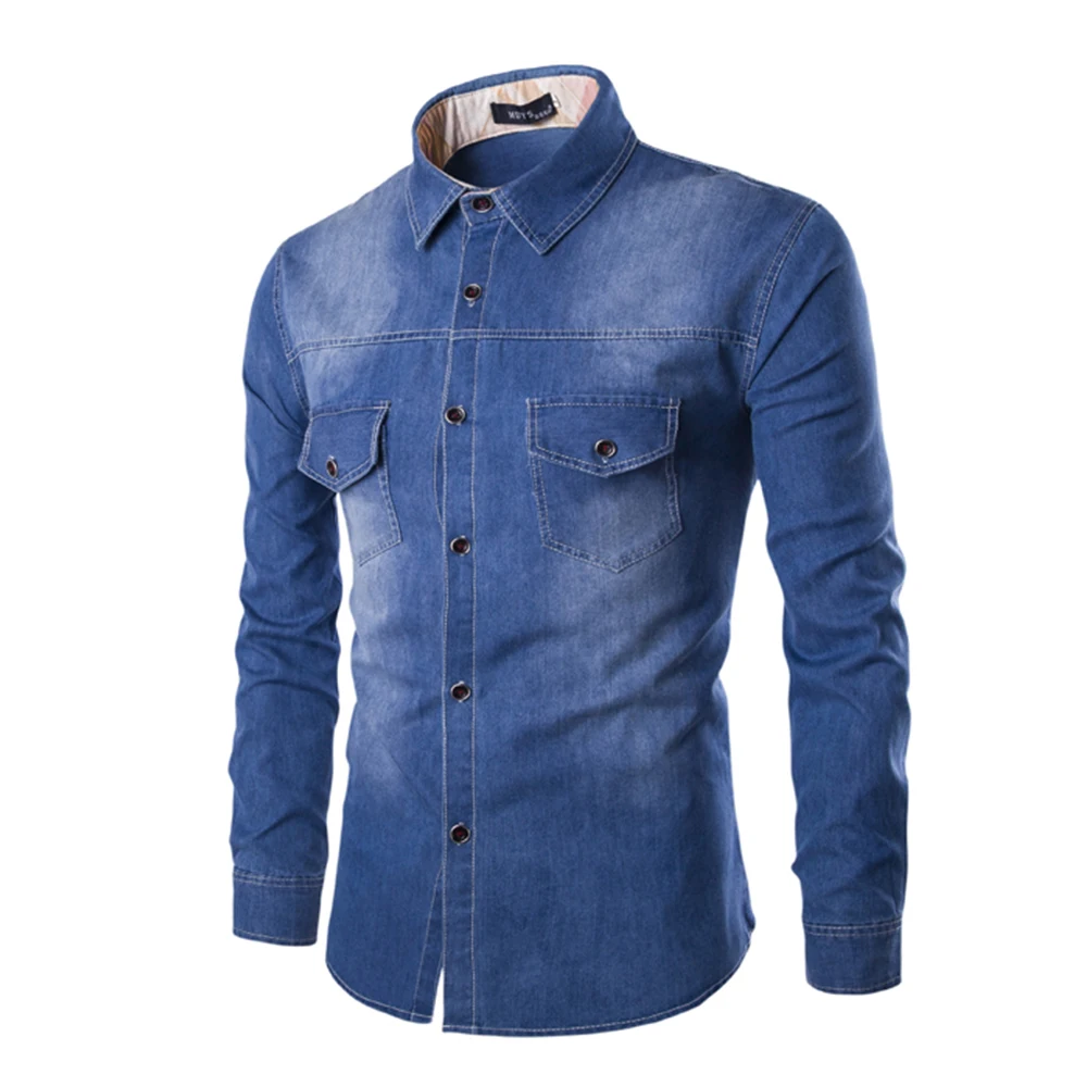 

Asian M-6XL Size New Casual Men's Fashion Increase High Quality Cotton Men's Casual Washing Denim Long Sleeve Shirt