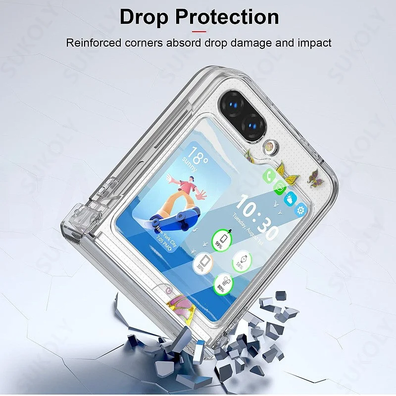 Butterfly Pattern Clear Case For Samsung Galaxy Z Flip7 FE Flip6 Flip5 Folding Hard Cover For Samsung Galaxy Z Flip 7 6 5 4 3 5G