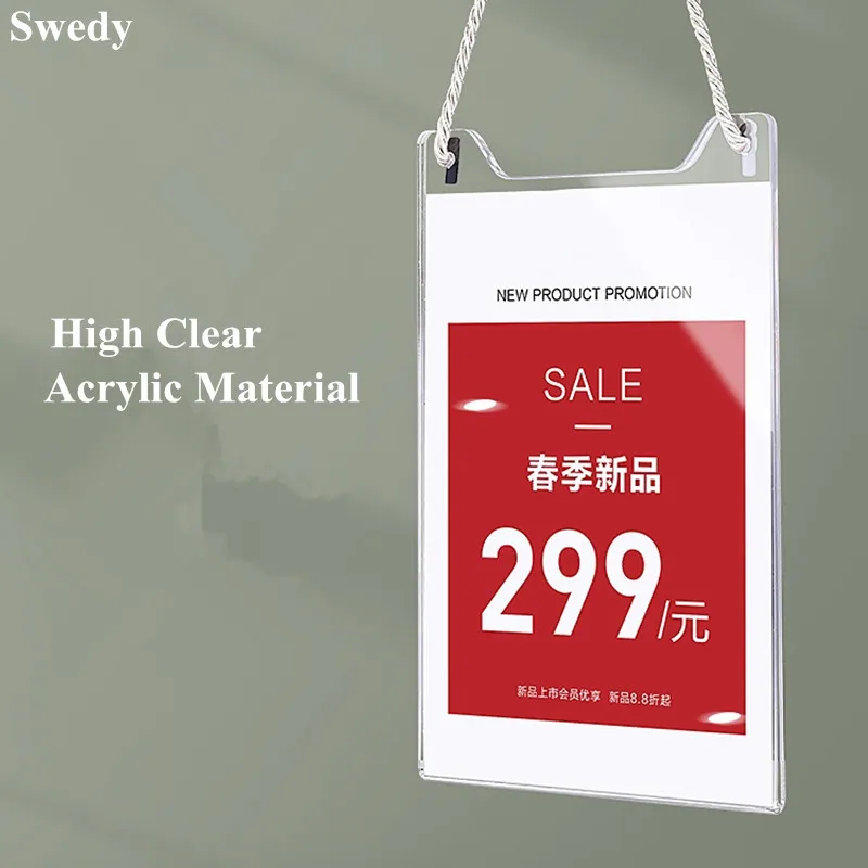 A5 148x210mm Acrylic Sign Holder Display Hanger Supermarket Advertising Ticket Label Holder Hanging Price Poster Picture Frame