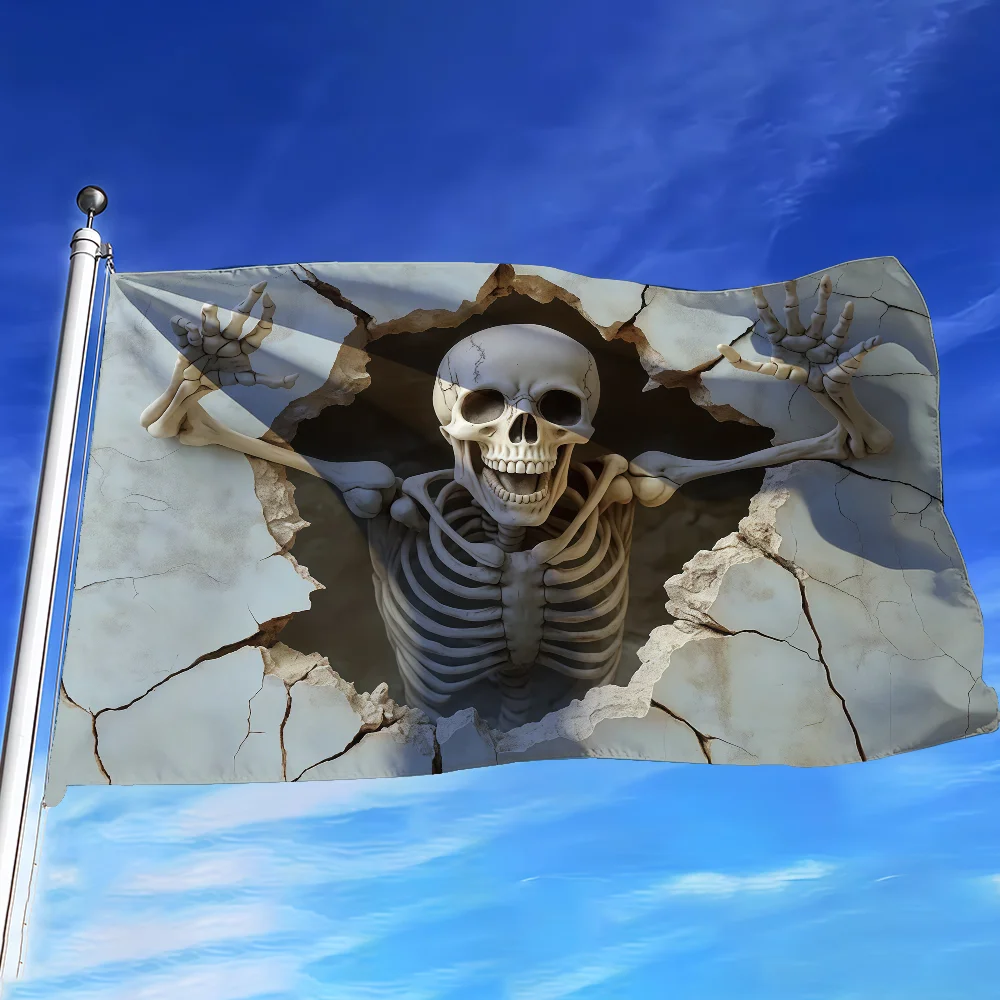 Halloween Skeleton Breaks Through the Wall flag Tapestries Outdoor Parties Bedrooms Living Rooms Dorm Rooms Wall Decor Banners